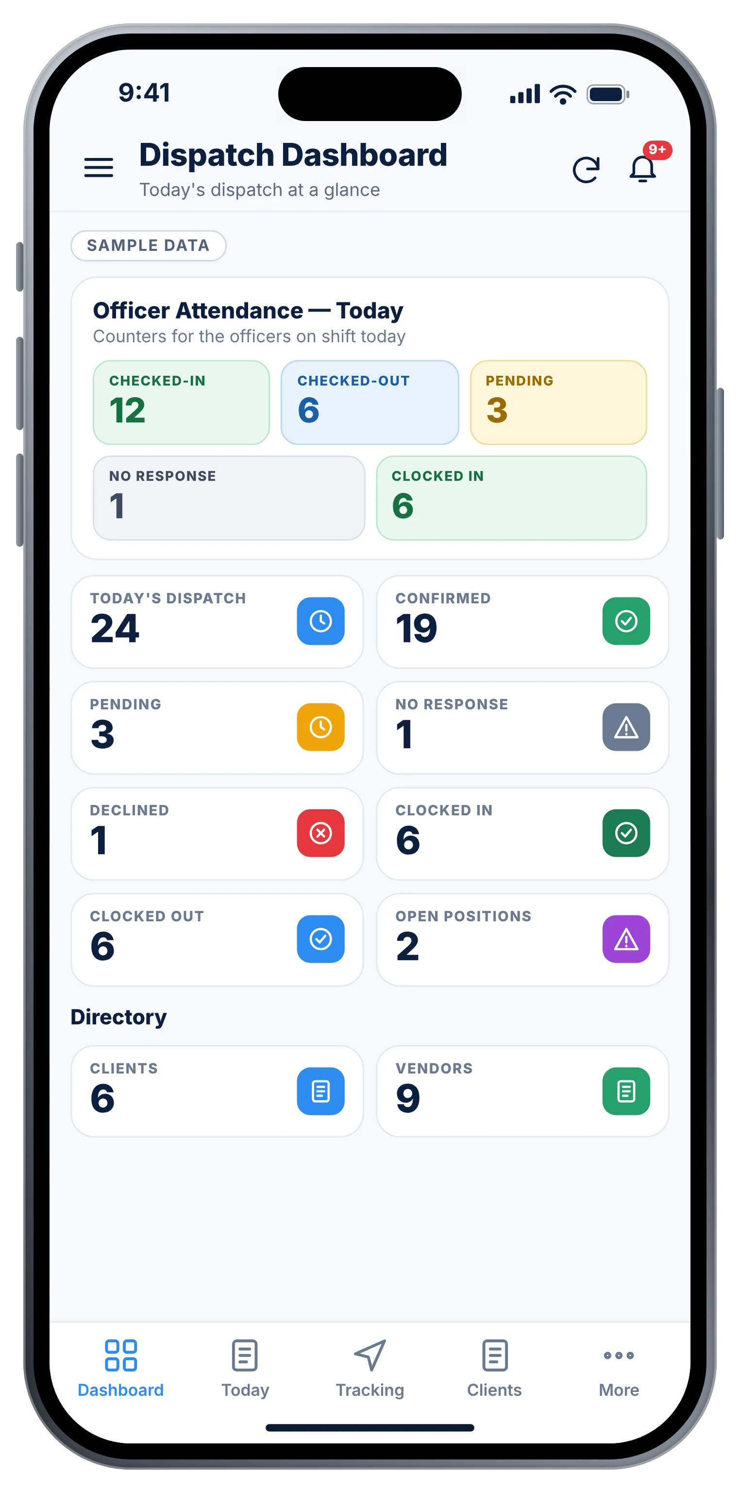 The app on a phone (sample data)