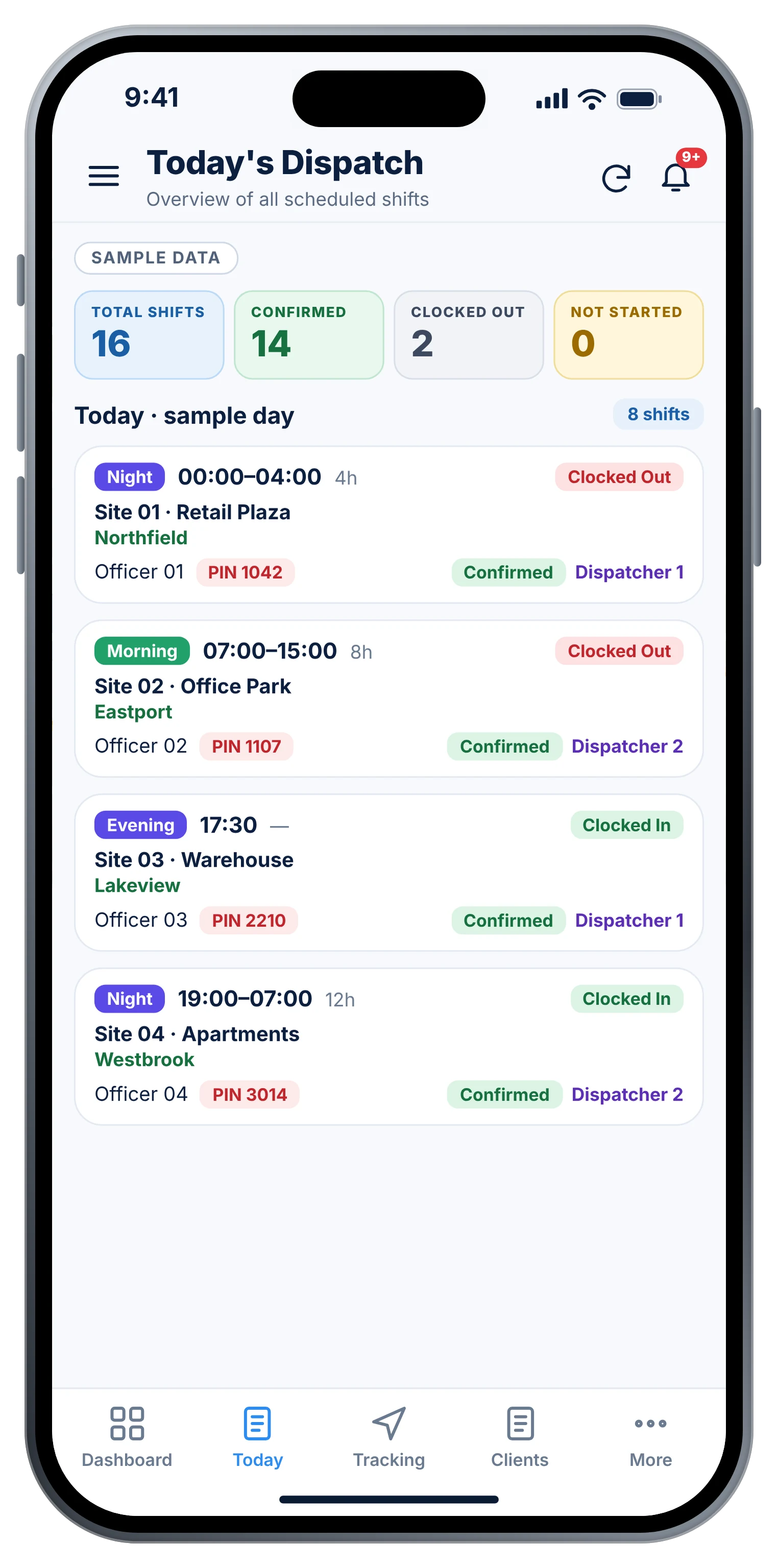 The app on a phone (sample data)